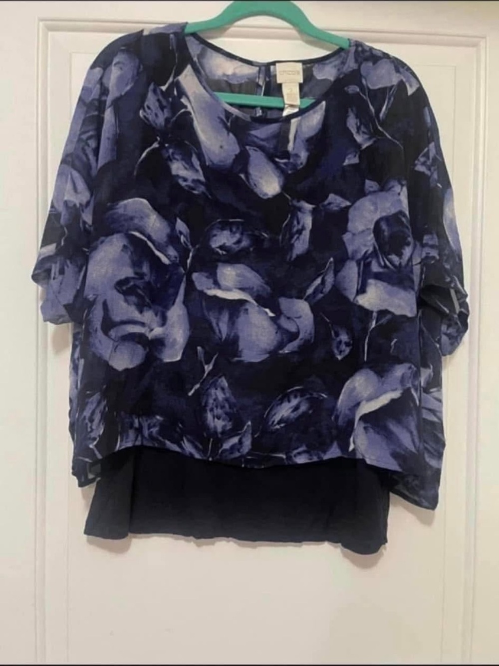 Chico's Navy and White Floral Layered Blouse